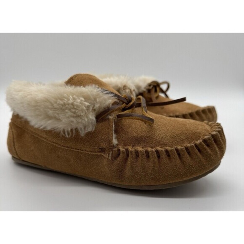 MINNETONKA Moccasin Boys Girls 3 Charley Bootie Tan Suede Slippers Shoes